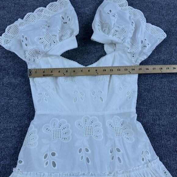 Alexis Dress Small Afonsa Tiered Mini White Embroidered Eyelet Lace Cottagecore - Picture 13 of 15